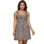 Brown Beige Snake Pattern Ruffle Strap Babydoll Chiffon Dress