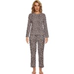 Brown Beige Snake Pattern Womens  Long Sleeve Lightweight Pajamas Set