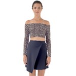 Brown Beige Snake Pattern Long Sleeve Off Shoulder Crop Top