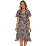Brown Beige Snake Pattern Women s Kimono Wrap Satin Dress