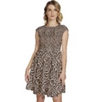 Brown Beige Snake Pattern Cap Sleeve High Waist Dress