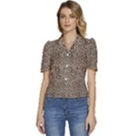 Brown Beige Snake Pattern Puffed Short Sleeve Button Up Jacket
