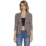 Brown Beige Snake Pattern Women s 3/4 Sleeve Ruffle Edge Open Front Jacket