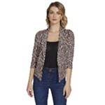 Brown Beige Snake Pattern Women s Draped Front 3/4 Sleeve Shawl Collar Jacket