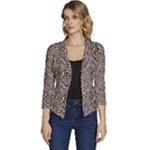 Brown Beige Snake Pattern Women s Casual 3/4 Sleeve Spring Jacket