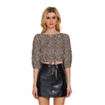 Brown Beige Snake Pattern Mid Sleeve Drawstring Hem Top