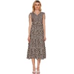 Brown Beige Snake Pattern V-Neck Drawstring Shoulder Sleeveless Maxi Dress