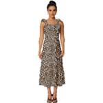 Brown Beige Snake Pattern Tie-Strap Tiered Midi Chiffon Dress