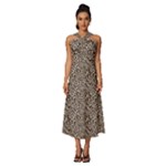 Brown Beige Snake Pattern Sleeveless Cross Front Cocktail Midi Chiffon Dress