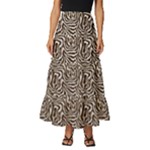 Brown Beige Snake Pattern Tiered Ruffle Maxi Skirt