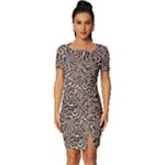 Brown Beige Snake Pattern Fitted Knot Split End Bodycon Dress