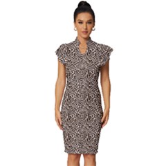 Vintage Frill Sleeve V-Neck Bodycon Dress 