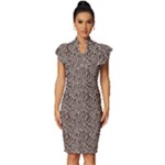 Brown Beige Snake Pattern Vintage Frill Sleeve V-Neck Bodycon Dress