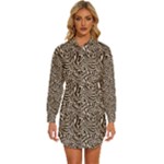 Brown Beige Snake Pattern Womens Long Sleeve Shirt Dress