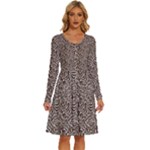 Brown Beige Snake Pattern Long Sleeve Dress With Pocket