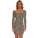 Brown Beige Snake Pattern Long Sleeve Square Neck Bodycon Velvet Dress