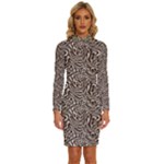 Brown Beige Snake Pattern Long Sleeve Shirt Collar Bodycon Dress