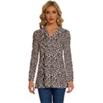 Brown Beige Snake Pattern Long Sleeve Drawstring Hooded Top