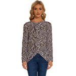 Brown Beige Snake Pattern Long Sleeve Crew Neck Pullover Top