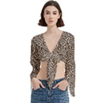 Brown Beige Snake Pattern Trumpet Sleeve Cropped Top