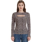 Brown Beige Snake Pattern Women s Cut Out Long Sleeve T-Shirt