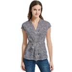 Dark Grey Snake Women s Cap Sleeve Mandarin Collar Waist Tie Blouse
