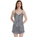Dark Grey Snake V-Neck Satin Loungewear Set