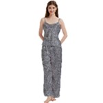 Dark Grey Snake Spaghetti Top Long Pants Satin Pajamas Set