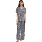 Dark Grey Snake Short Sleeve Satin Pajamas Set With Pockets