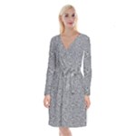 Dark Grey Snake Long Sleeve Velvet Front Wrap Dress