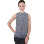 Dark Grey Snake Mock Neck Chiffon Sleeveless Top