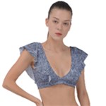 Dark Grey Snake Plunge Frill Sleeve Bikini Top