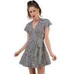 Dark Grey Snake Flutter Sleeve Wrap Dress