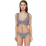 Dark Grey Snake Low Cut Ruffle Edge Bikini Set