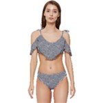Dark Grey Snake Ruffle Edge Tie Up Bikini Set	