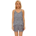 Dark Grey Snake V-Neck Satin Pajamas Set