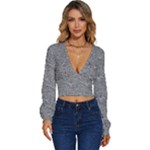 Dark Grey Snake Long Sleeve Deep-V Velour Top