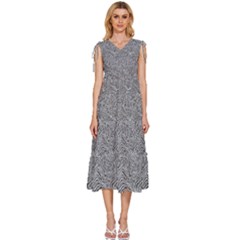 V-Neck Drawstring Shoulder Sleeveless Maxi Dress 