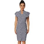 Dark Grey Snake Vintage Frill Sleeve V-Neck Bodycon Dress