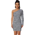 Dark Grey Snake Long Sleeve One Shoulder Mini Dress