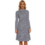 Dark Grey Snake Long Sleeve Shirt Collar A-Line Dress