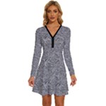 Dark Grey Snake Long Sleeve Deep V Mini Dress 