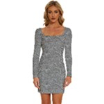 Dark Grey Snake Long Sleeve Square Neck Bodycon Velvet Dress