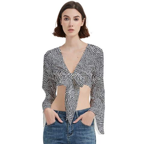 Dark Grey Snake Trumpet Sleeve Cropped Top from ArtsNow.com