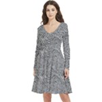 Dark Grey Snake Long Sleeve V-neck skater dress with Pockets