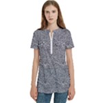 Dark Grey Snake Women s Zip Front V-Neck Short Sleeve Casual Top Pocket Shirt