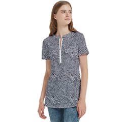 Women s Zip Front V-Neck Short Sleeve Casual Top Pocket Shirt 