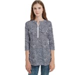 Dark Grey Snake Women s Zip Front V-Neck 3/4 Sleeve Casual Top Pocket Shirt