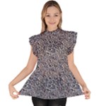 Blue Black Snake Pattern Ruffle Collar Short Sleeve Chiffon Top