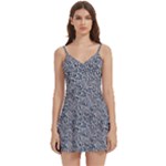 Blue Black Snake Pattern Body Wrap Sleeveless V-Neck Mini Dress